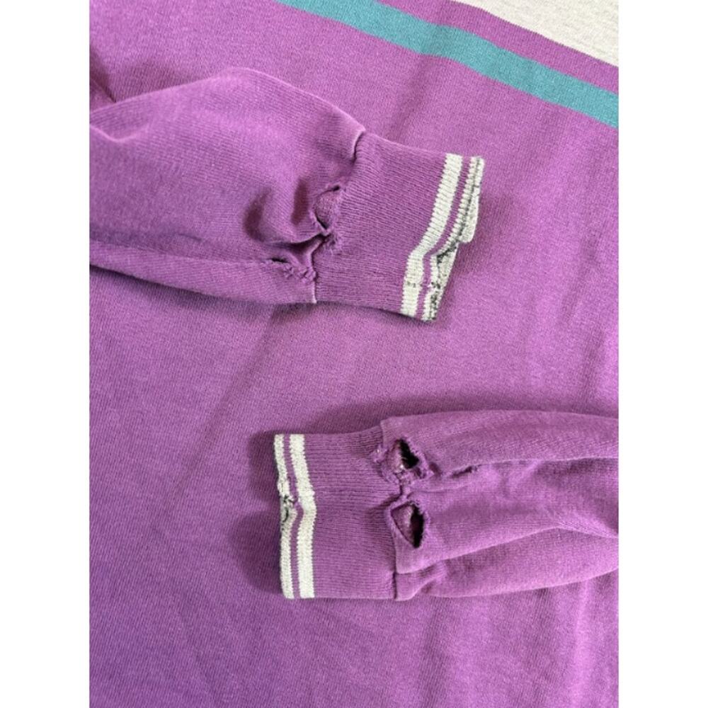 Vintage 80s LL Bean Long Sleeve Shirt Mens L Purple Mock Neck Striped Streetwear - Picture 2 of 9